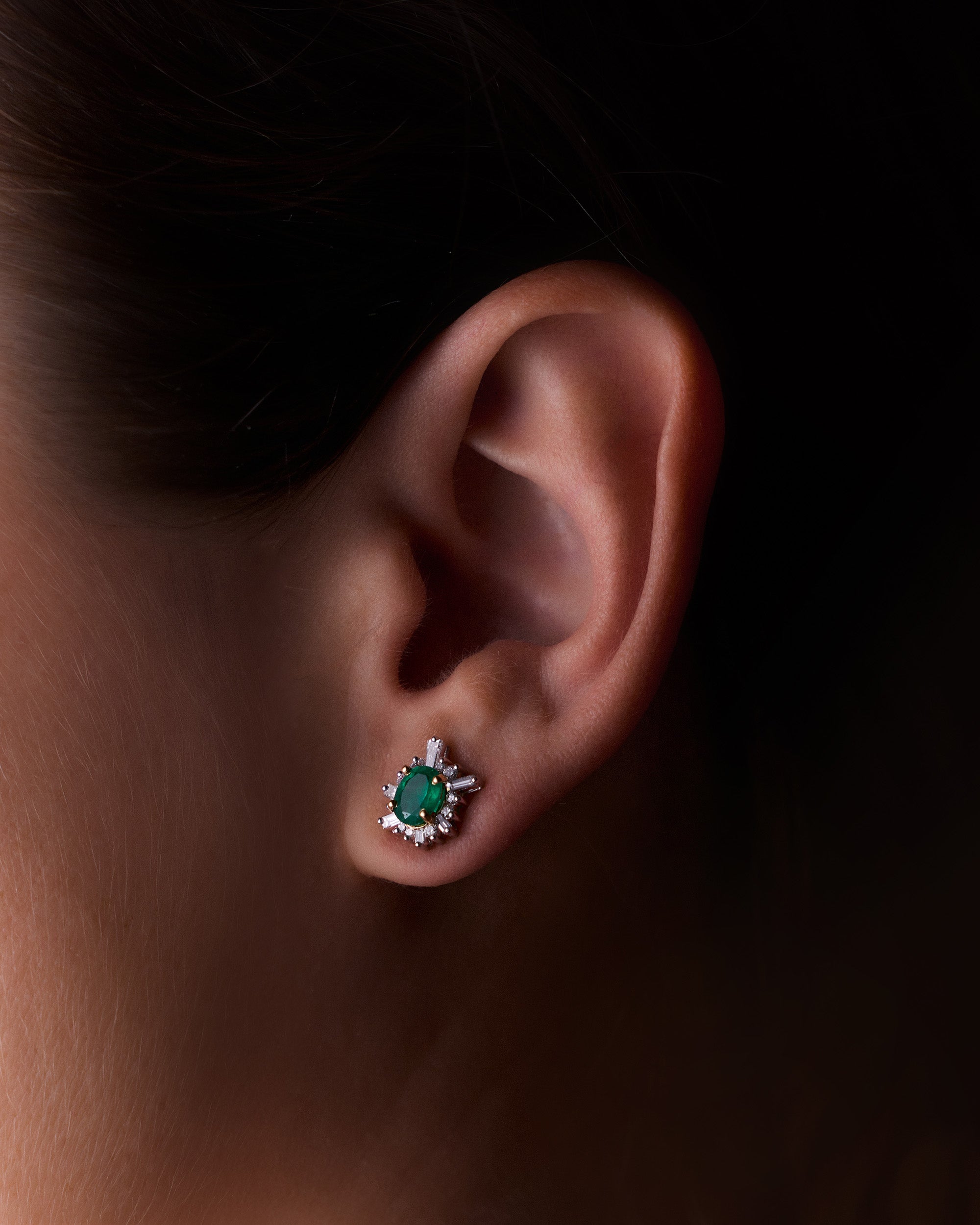 Emerald Sunburst Earring Studs - SOLD