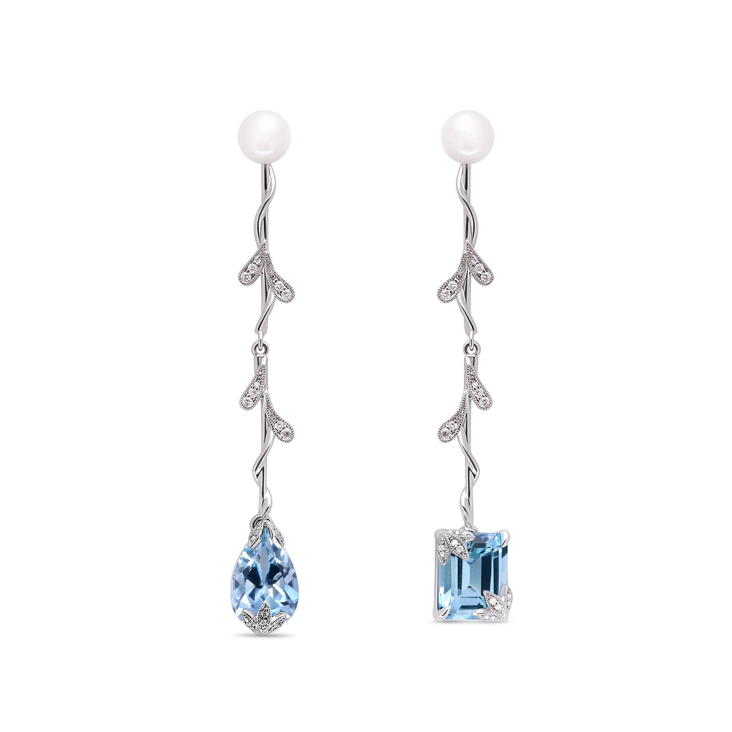 Pearl Diamond Enhancer Earrings with Blue Topaz Drops