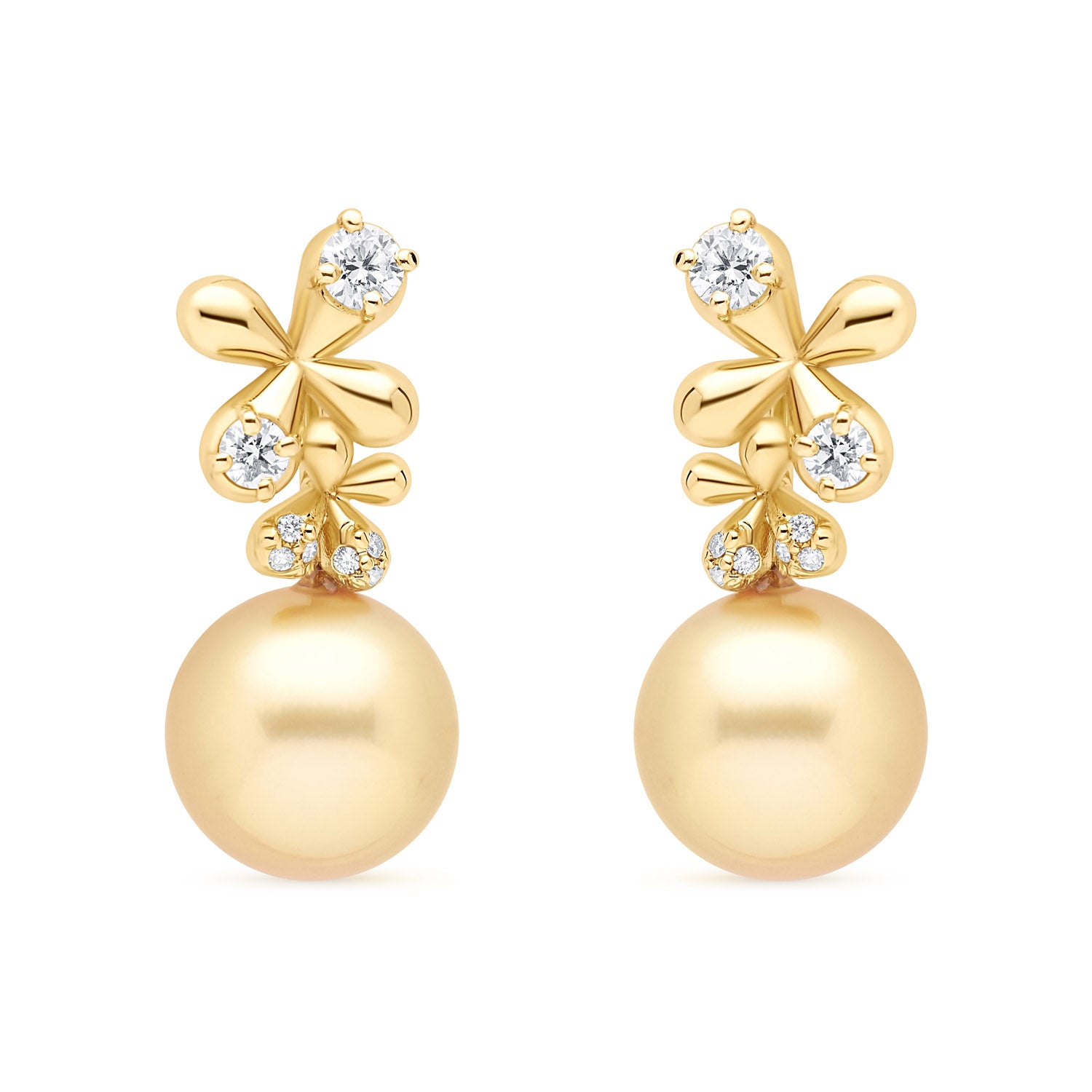 Wildflowers Diamond South Sea Pearl Earrings - Yellow Gold