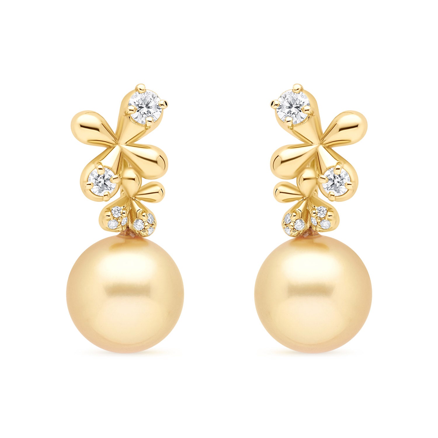 Wildflowers Diamond South Sea Pearl Earrings Yellow Gold