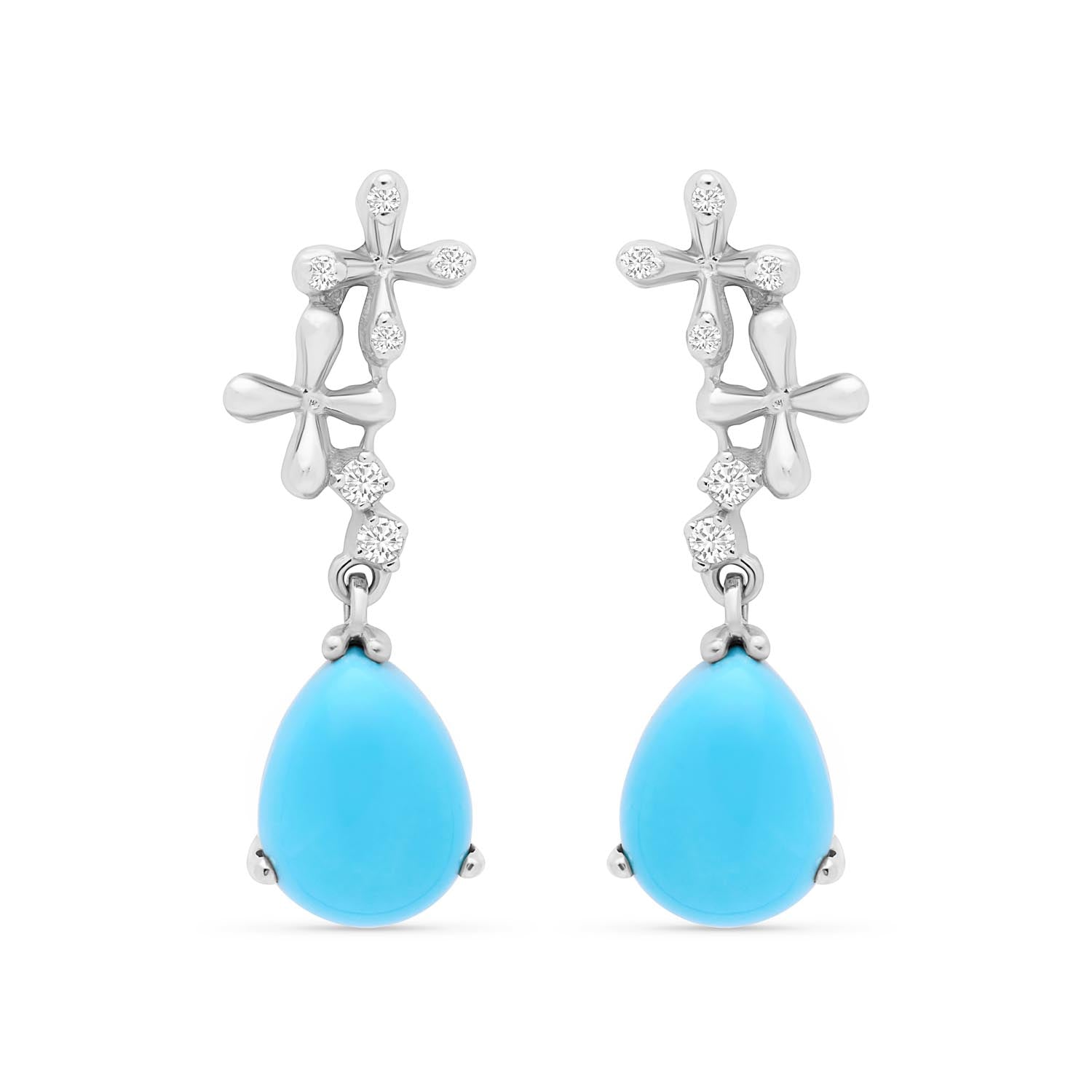 Wildflowers Turquoise & Diamond Drop Earrings - White Gold