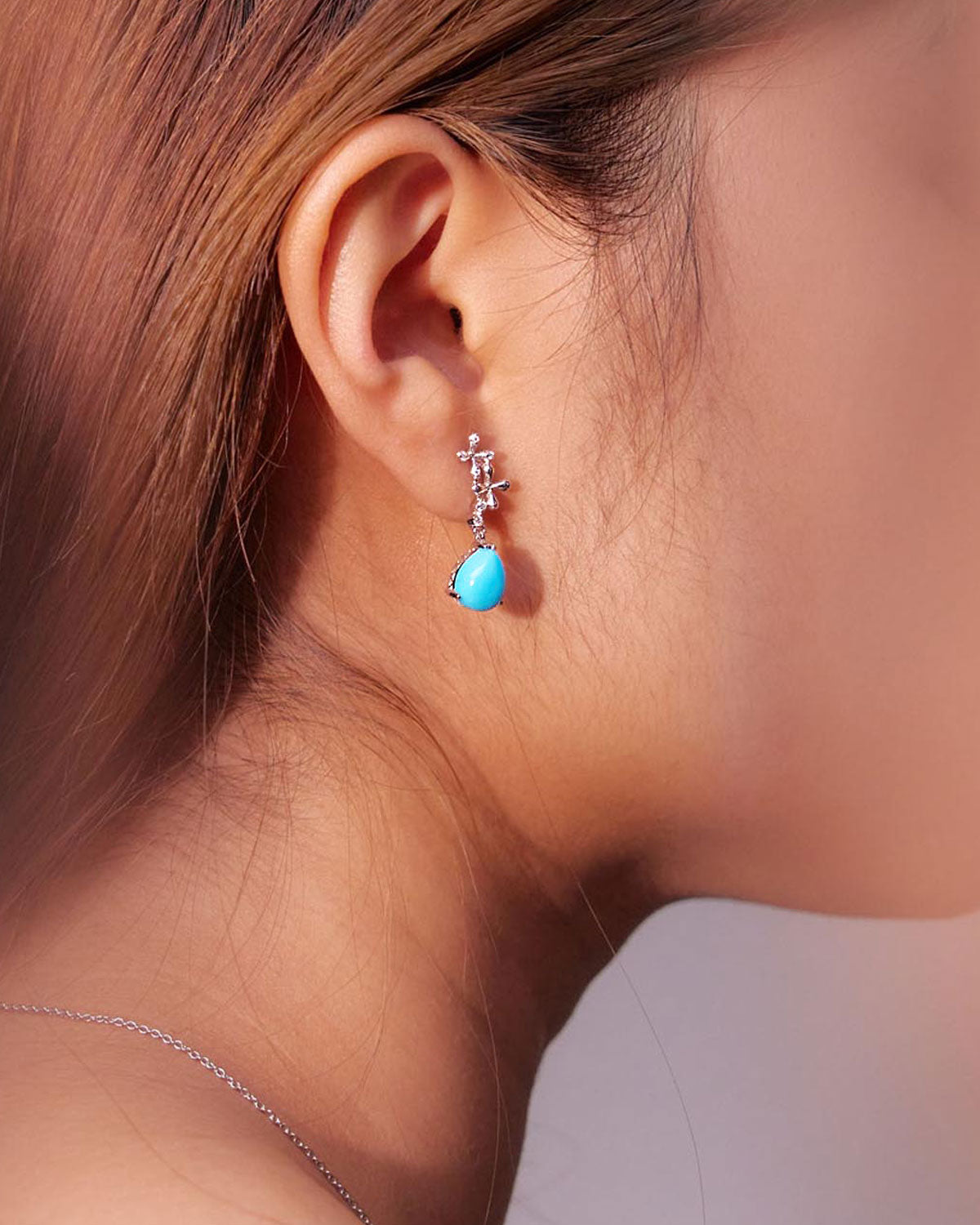Wildflowers Turquoise & Diamond Drop Earrings - White Gold