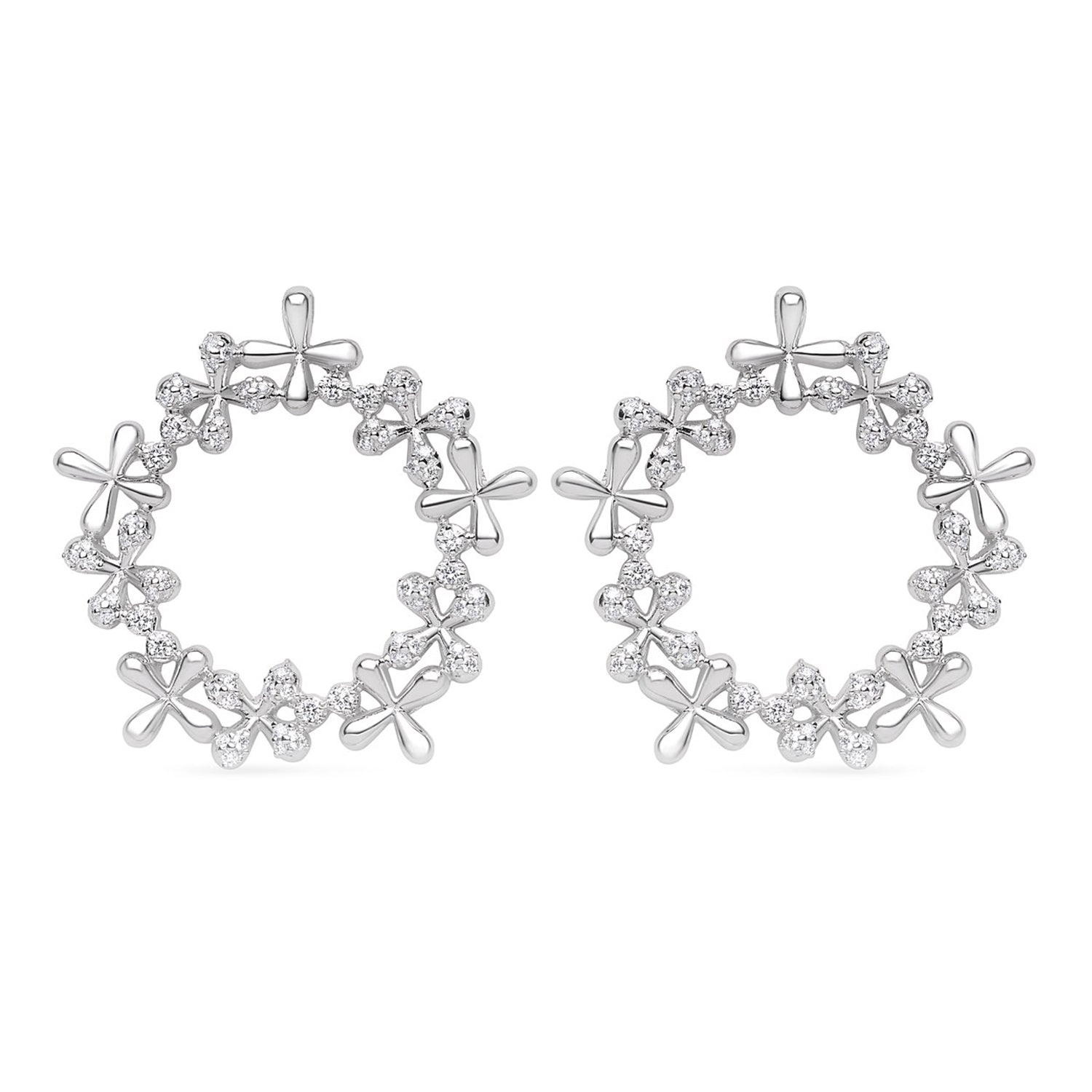 Wildflowers Diamond Wreath Earrings - White Gold