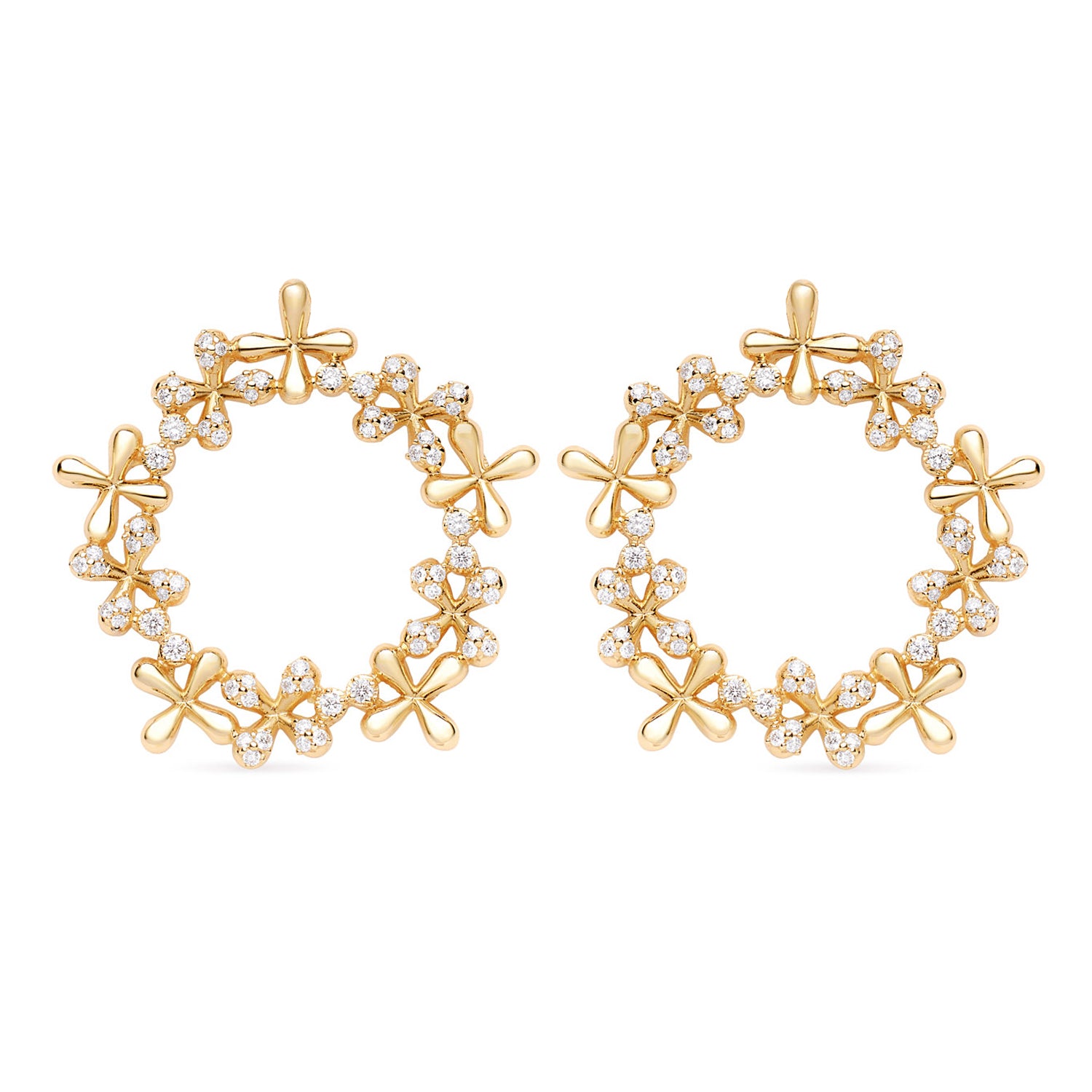 Wildflowers Diamond Wreath Earrings - Yellow Gold