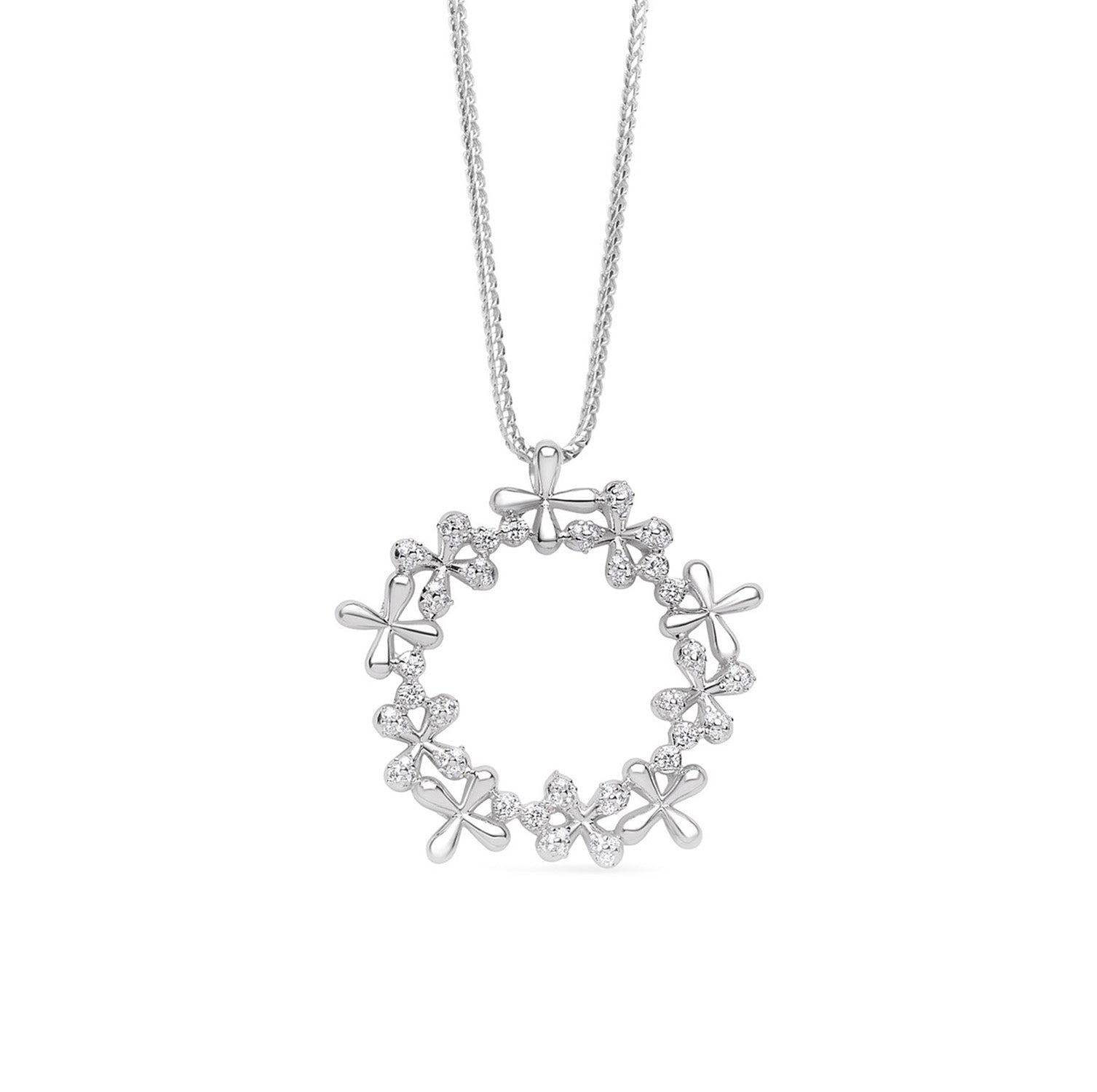 Wildflowers Large Diamond Wreath Pendant - White Gold