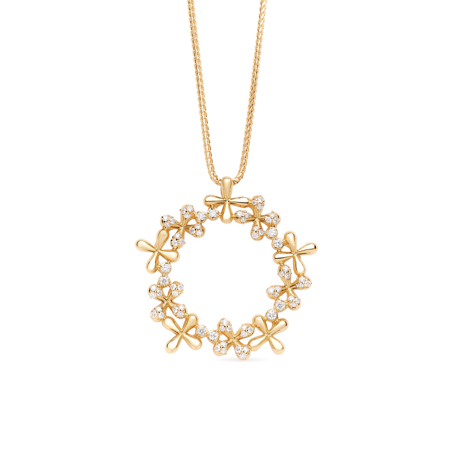 Wildflowers Large Diamond Wreath Pendant - Yellow Gold