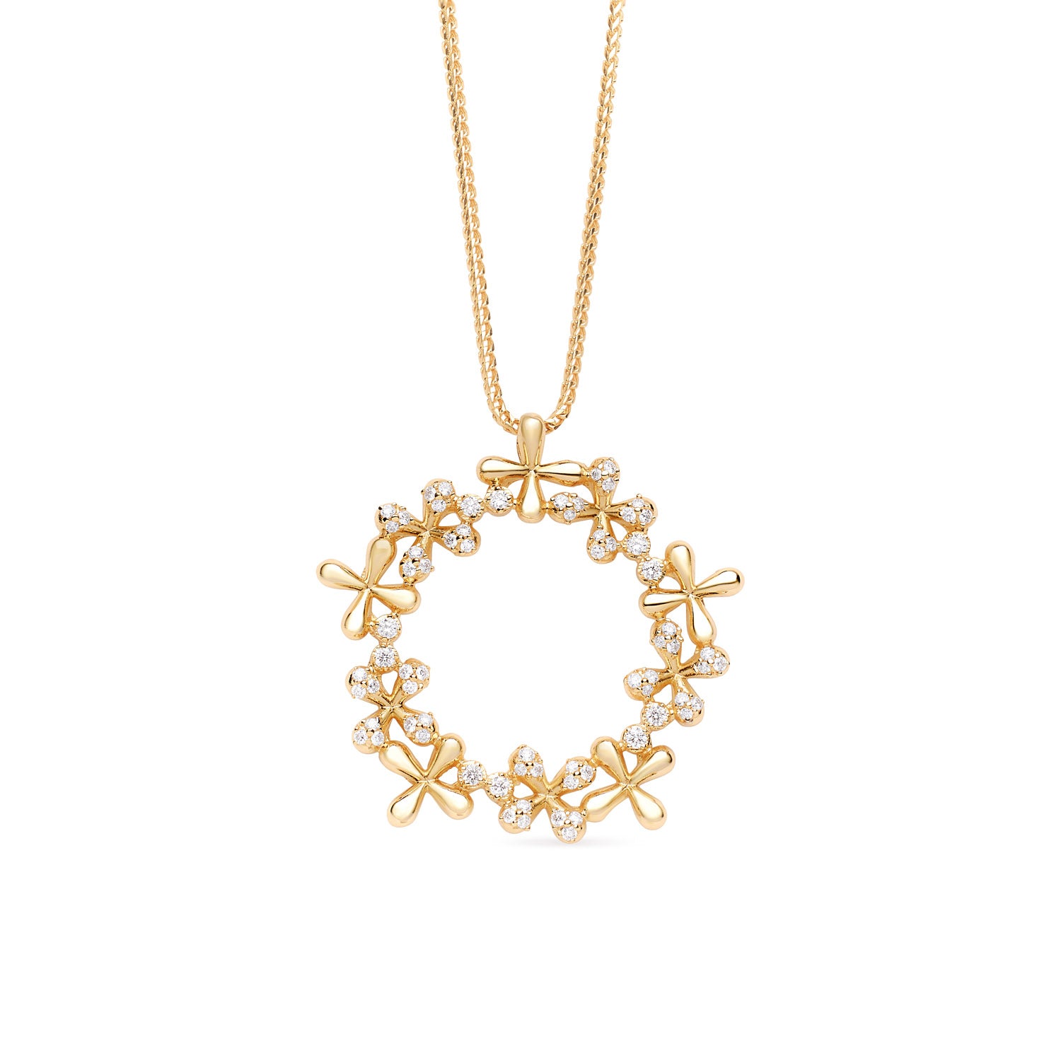 Wildflowers Diamond Wreath Pendant - Yellow Gold