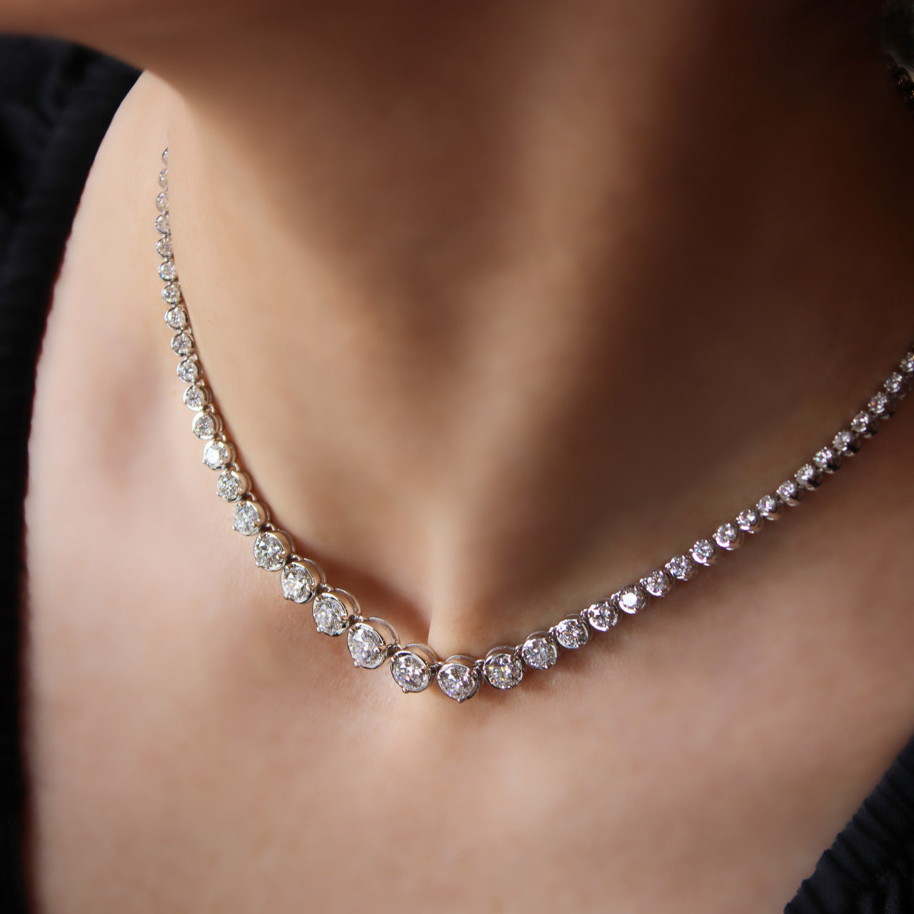 GRADUATED DIAMOND TENNIS NECKLACE WITH INITIAL CLASP - SOLD