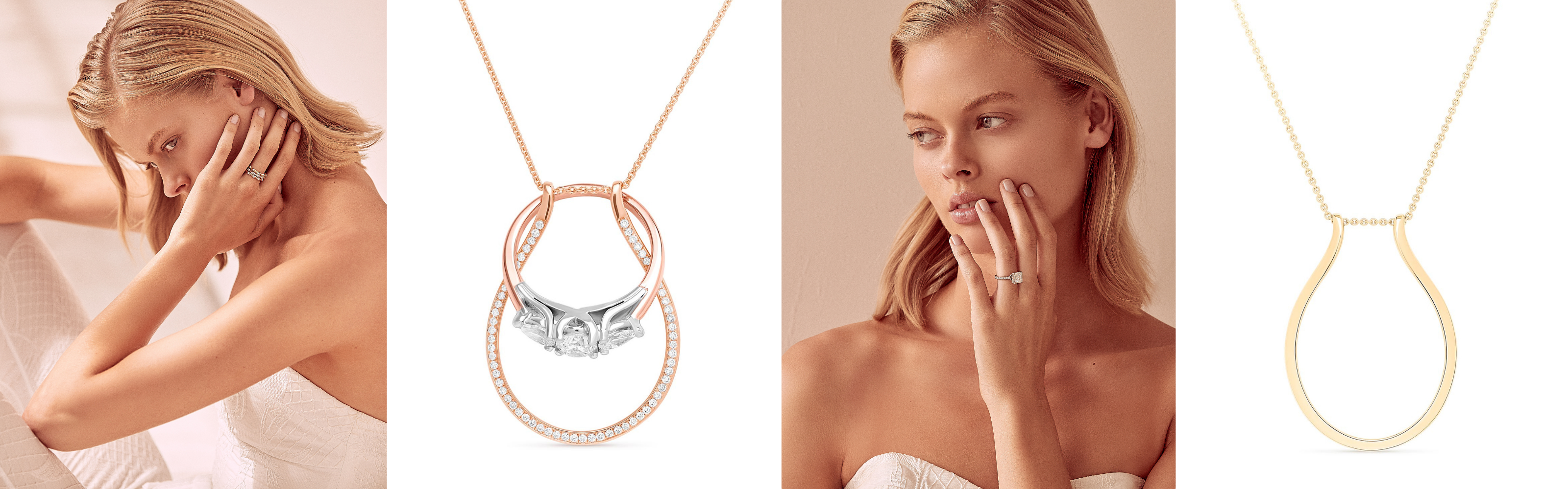 Faith Jewels 18k yellow and rose gold ring holder necklace with 0.50ct natural diamonds, featuring a dual-length trace chain and functional pendant for securing a diamond engagement ring