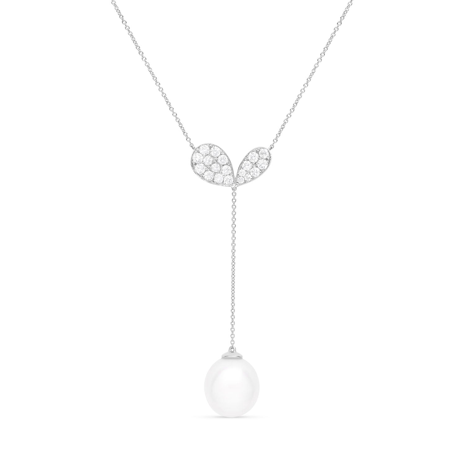 Whispers of Love Pearl & Diamond Lariat Necklace - White Gold