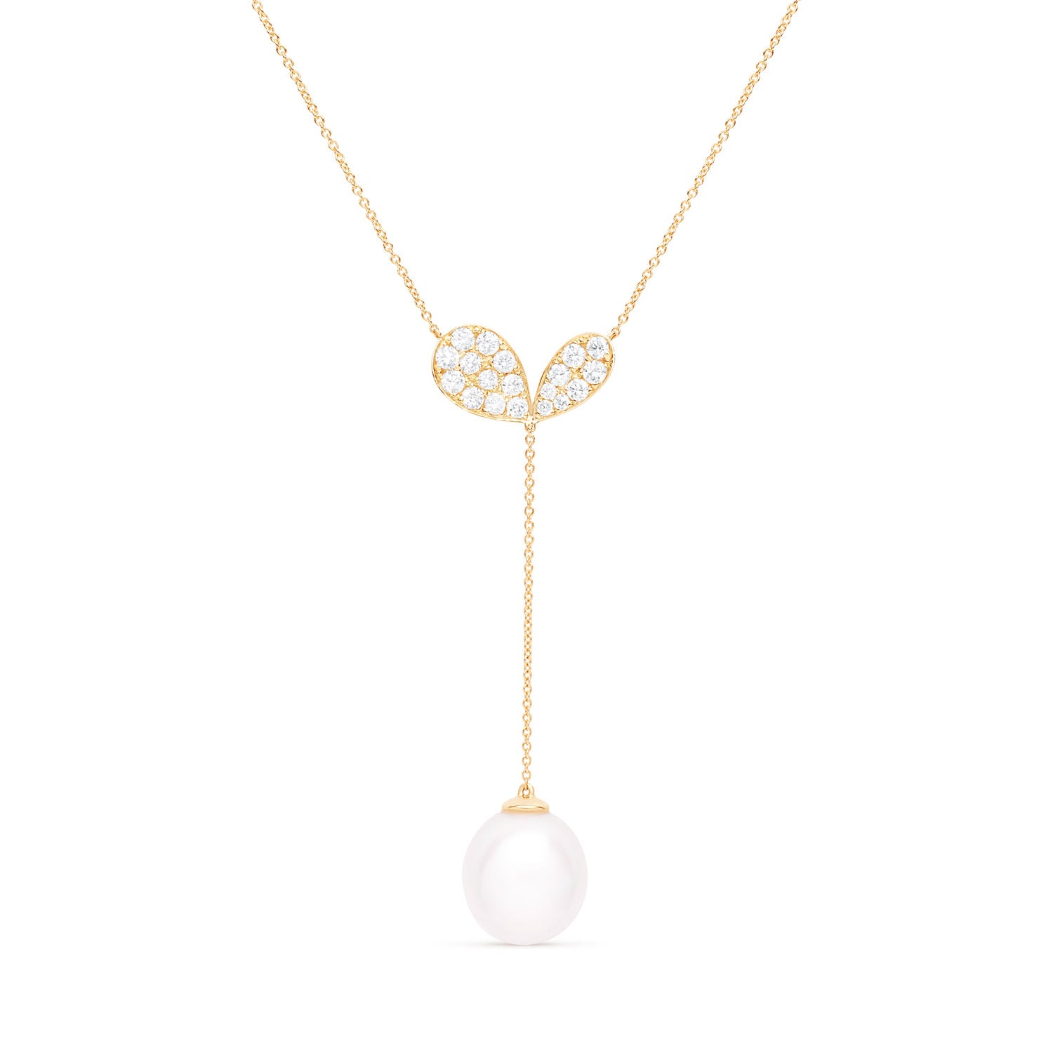 Whispers of Love Pearl & Diamond Lariat Necklace - Yellow Gold