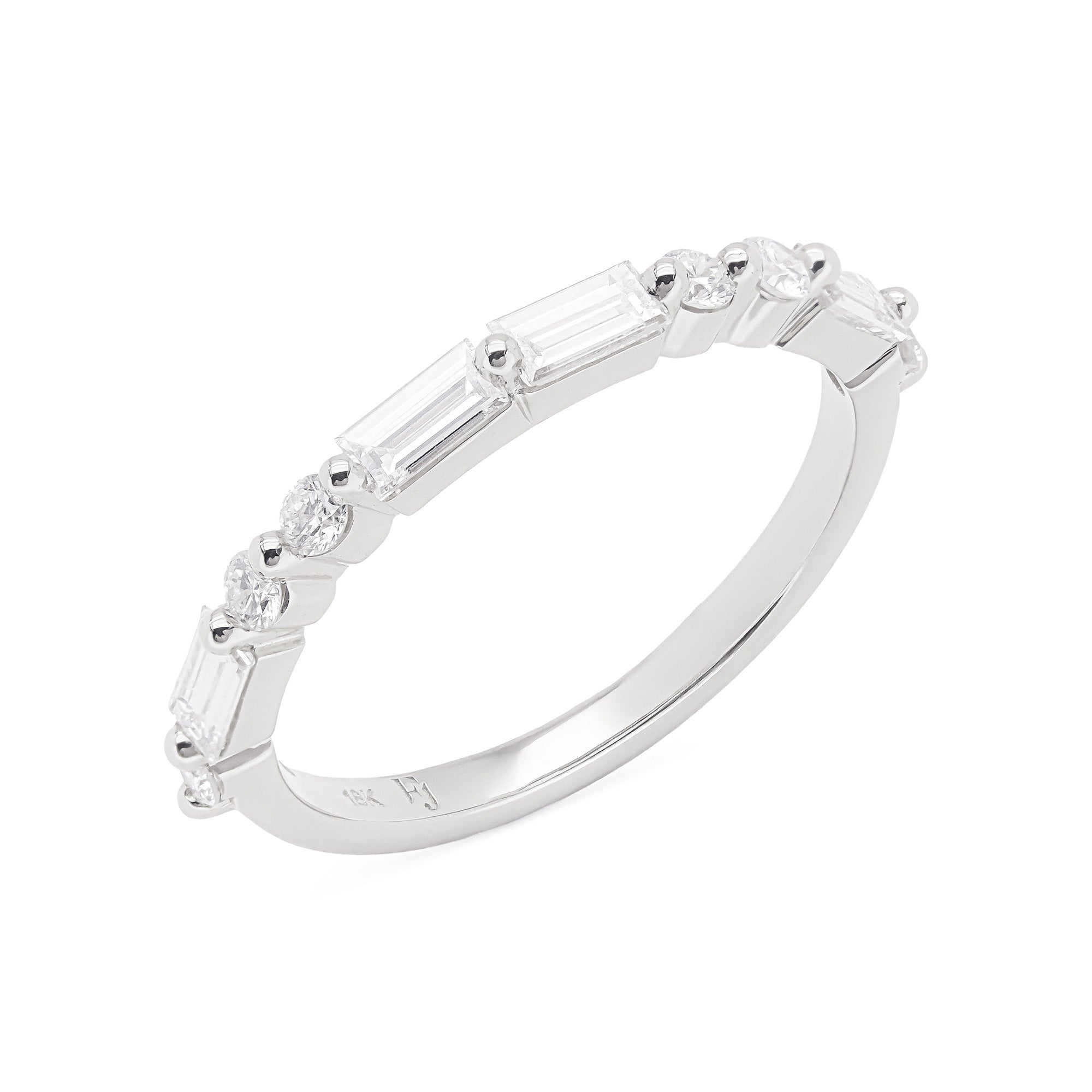  LOVE Diamond Ring in 18k white gold with 0.80ct round and baguette diamonds in Morse code design.