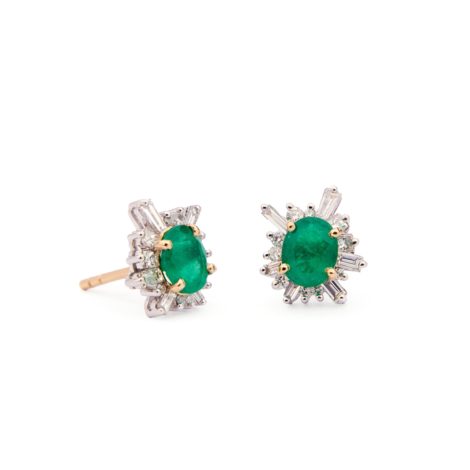 Emerald Sunburst Earring Studs - SOLD