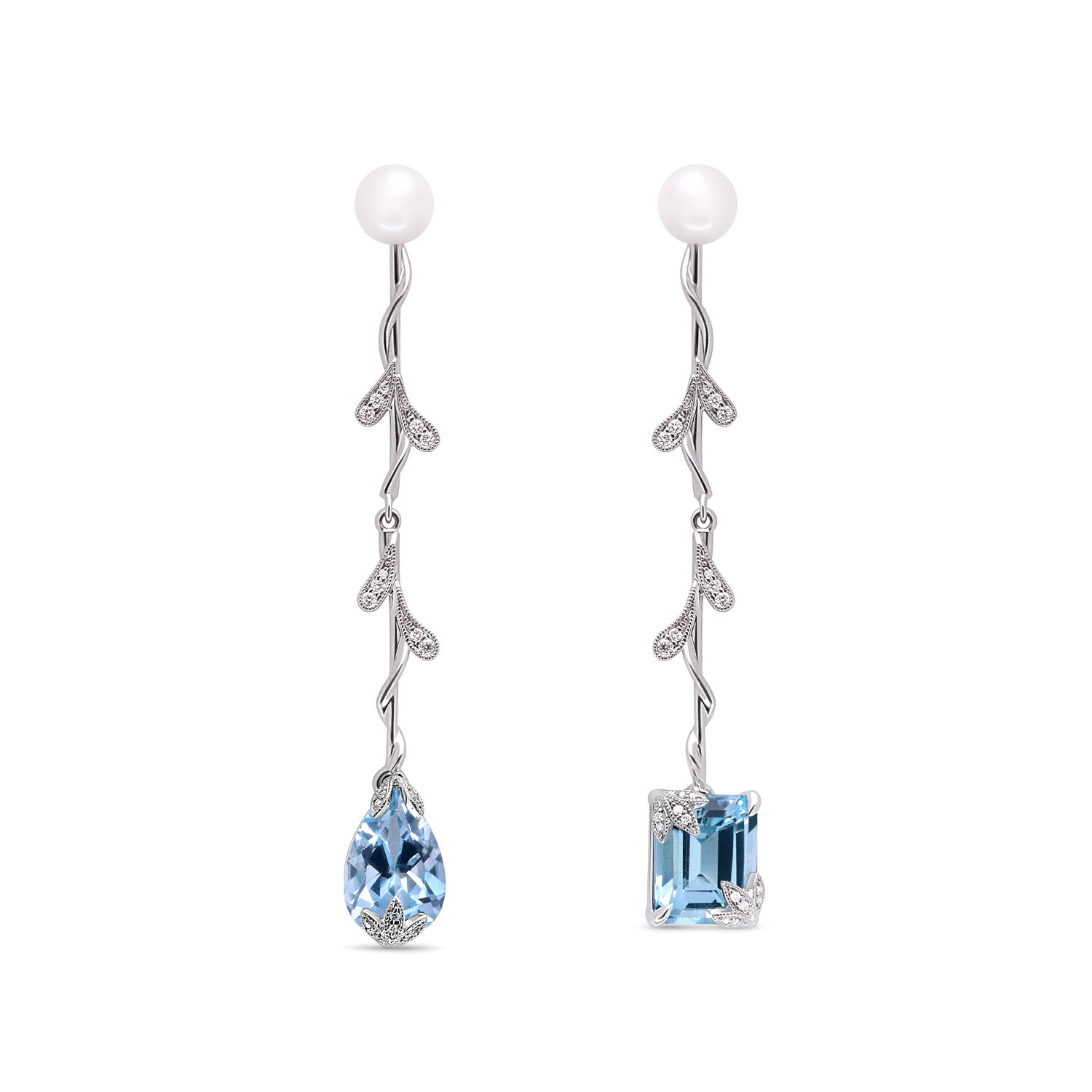 Pearl & Diamond Enhancer Earrings with Blue Topaz Drops