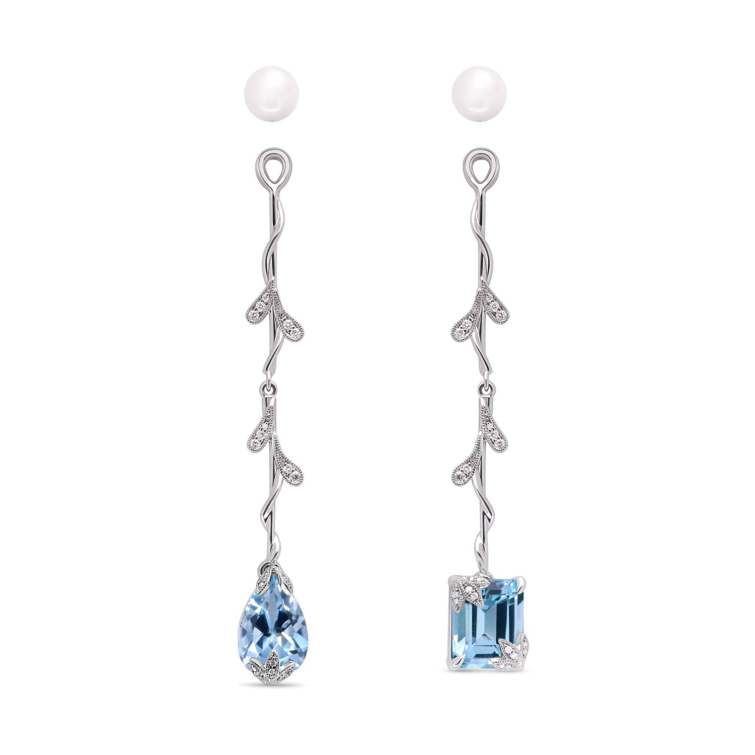 Pearl & Diamond Enhancer Earrings with Blue Topaz Drops