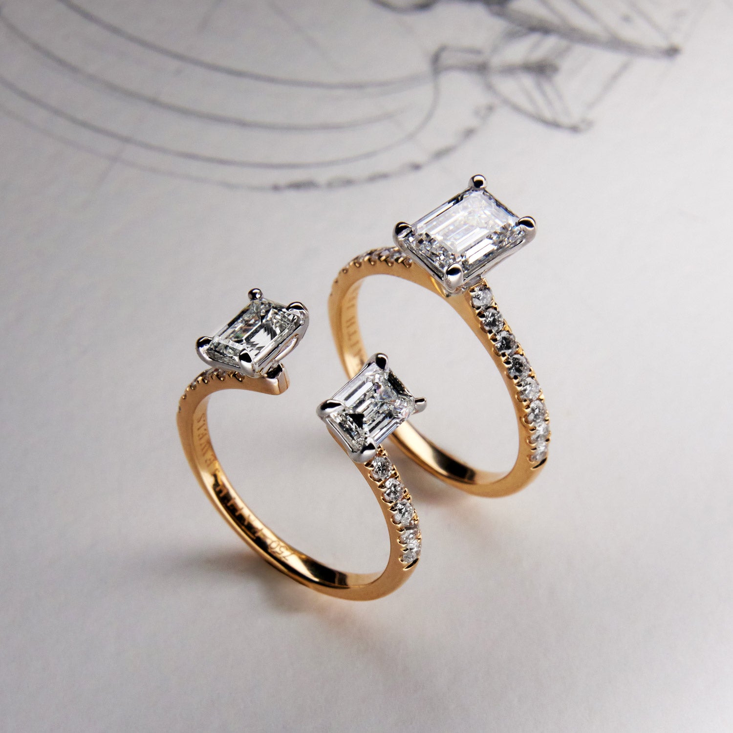 EMERALD-CUT DIAMOND RING SET - SOLD