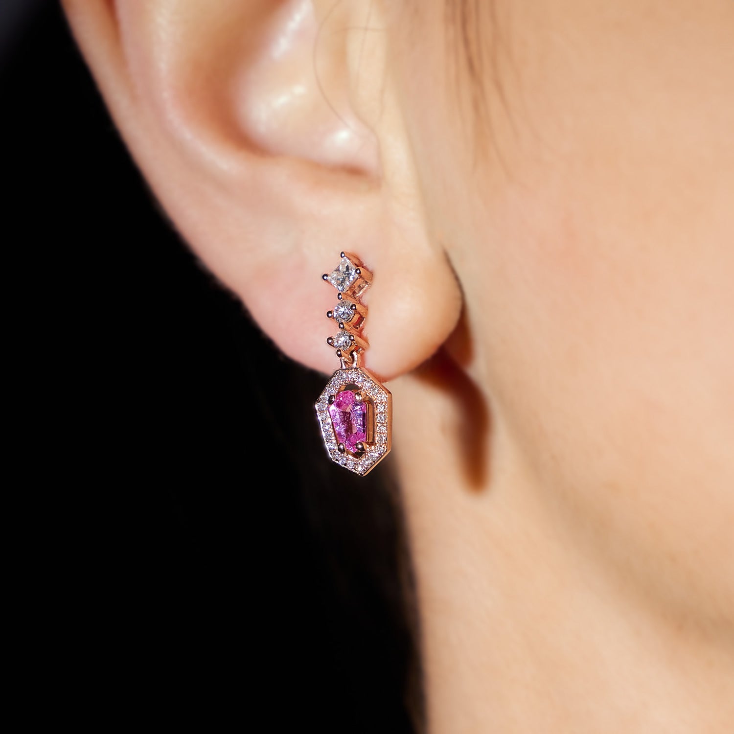 Pink Fancy-Cut Sapphire & Diamond Earrings