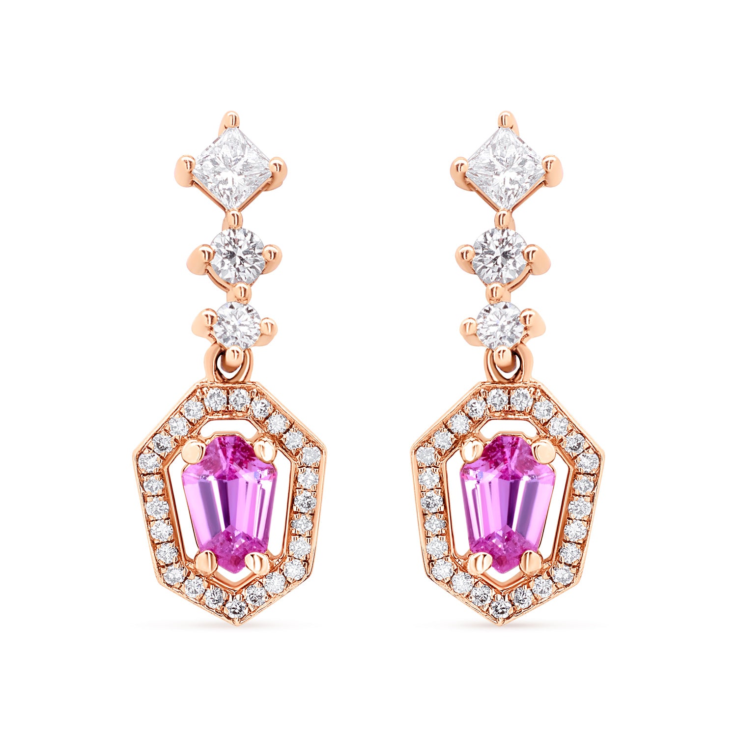 Pink Fancy-Cut Sapphire & Diamond Earrings
