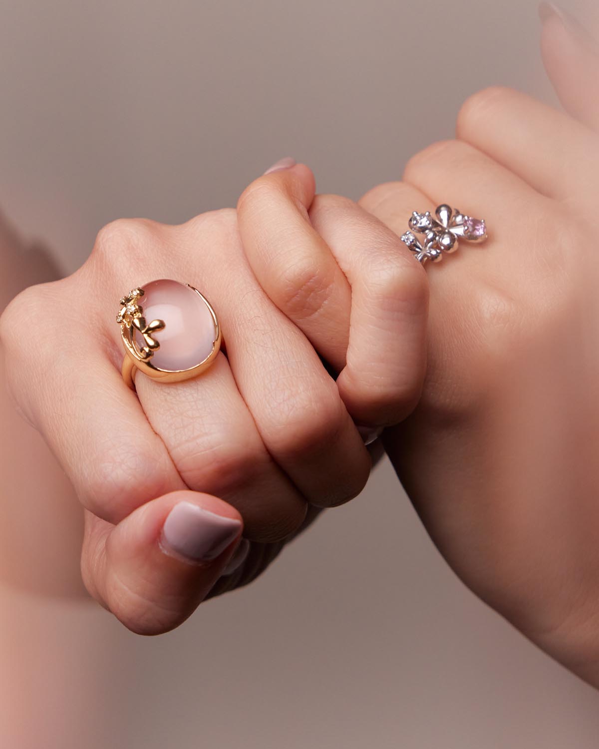 Wildflowers Dome Rose Quartz & Diamond Ring - Yellow Gold