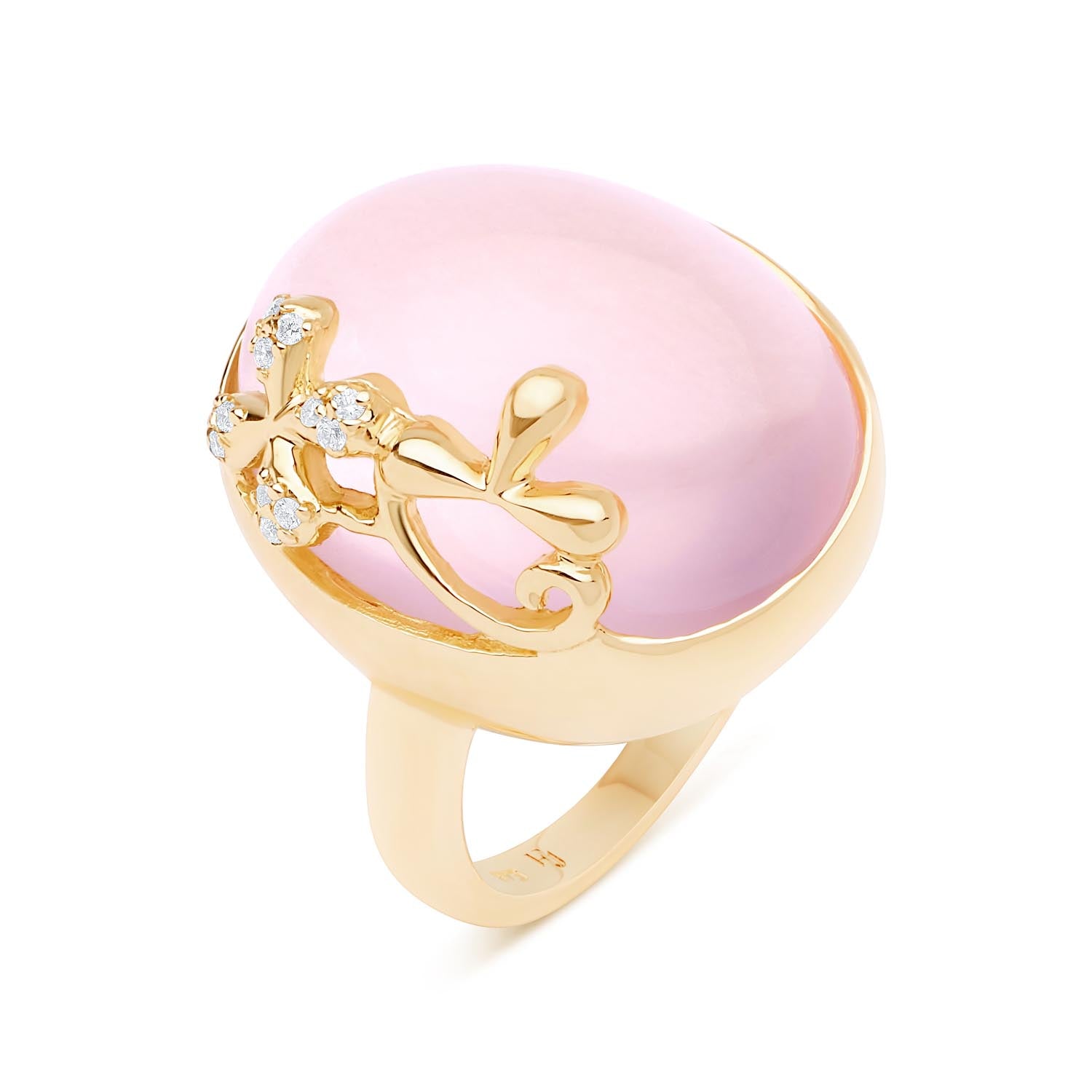 Wildflowers Dome Rose Quartz & Diamond Ring - Yellow Gold