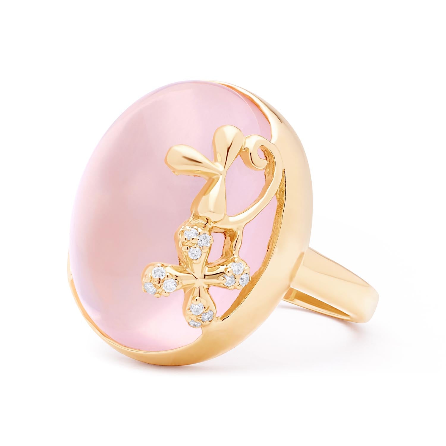 Wildflowers Dome Rose Quartz & Diamond Ring - Yellow Gold