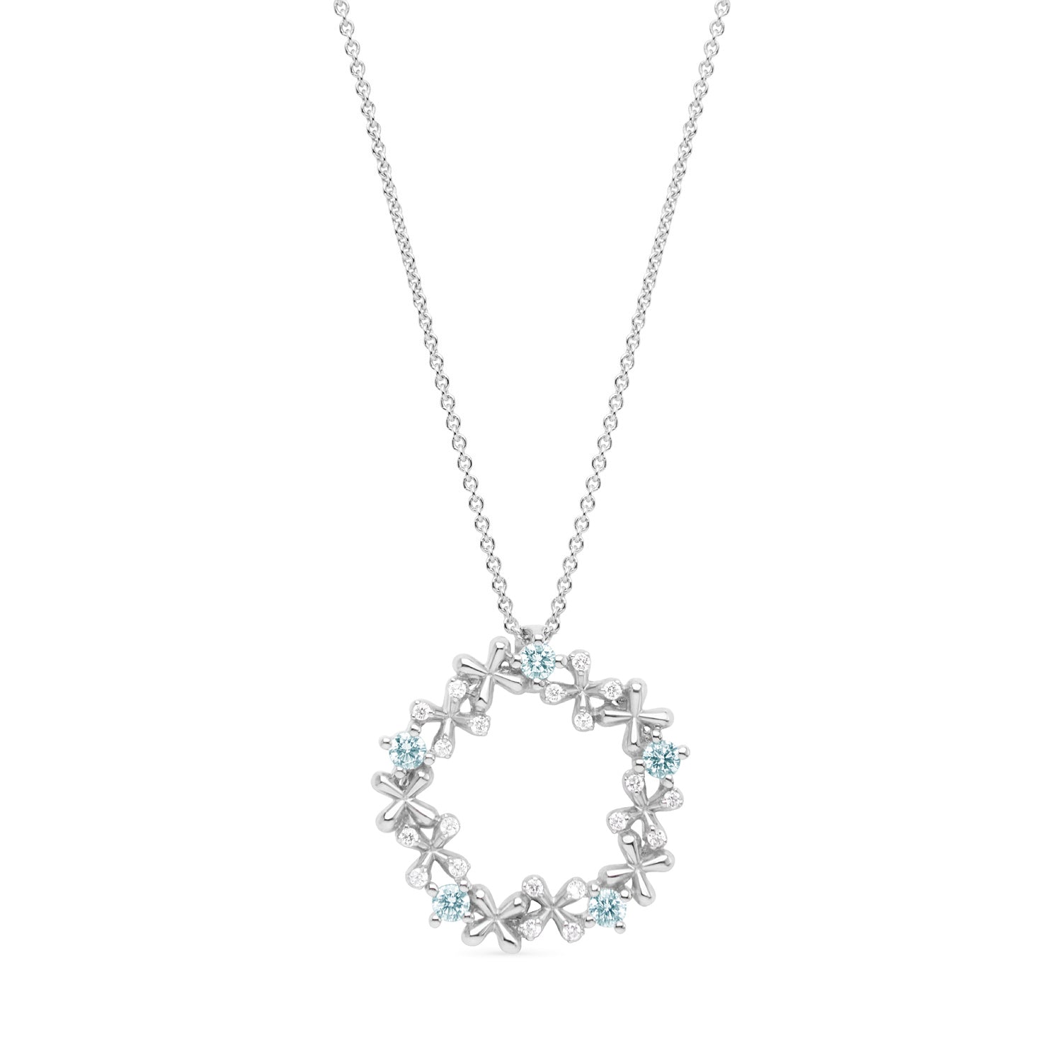 Wildflowers Mini Diamond & Aquamarine Wreath Pendant - White Gold