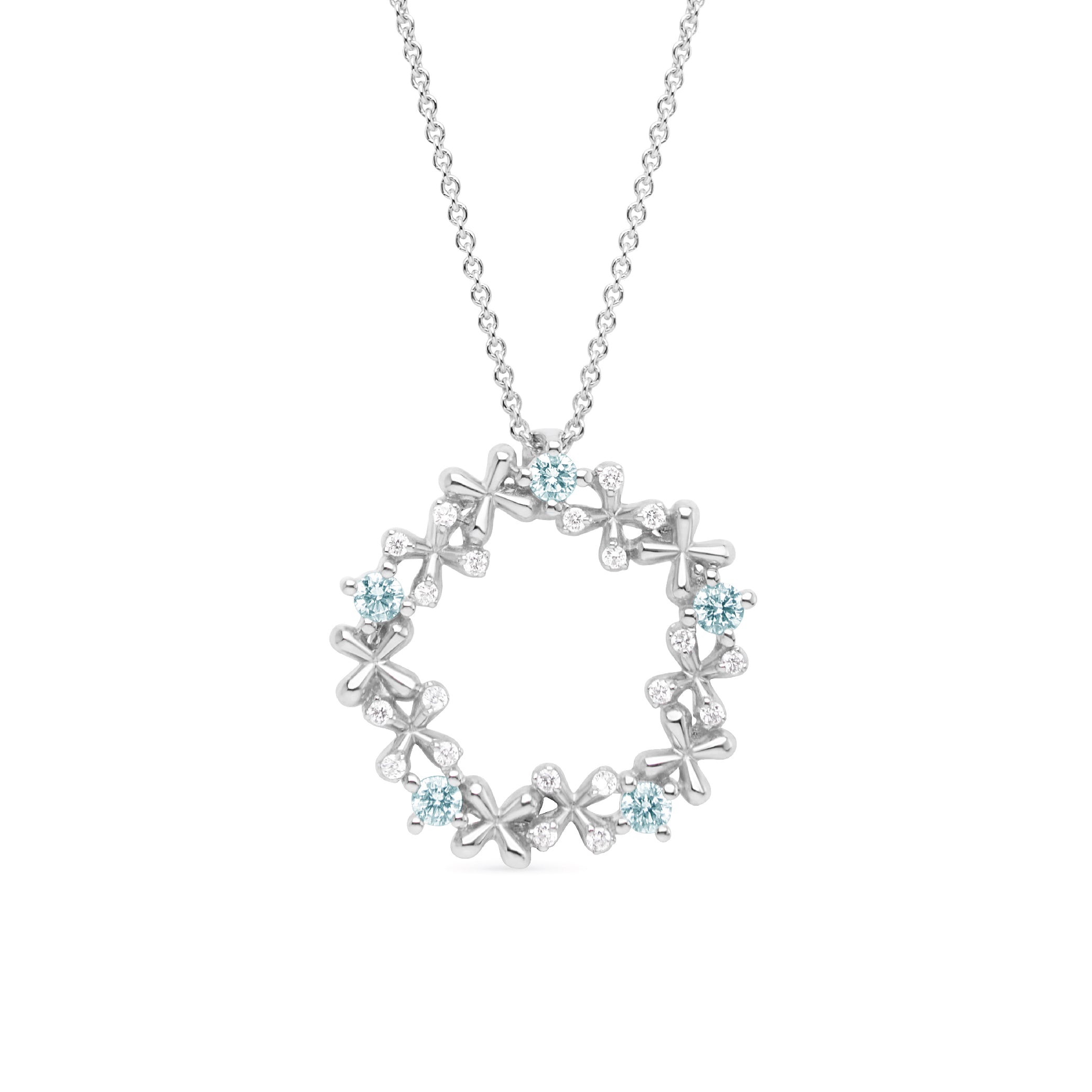 Wildflowers Mini Diamond & Aquamarine Wreath Pendant - White Gold