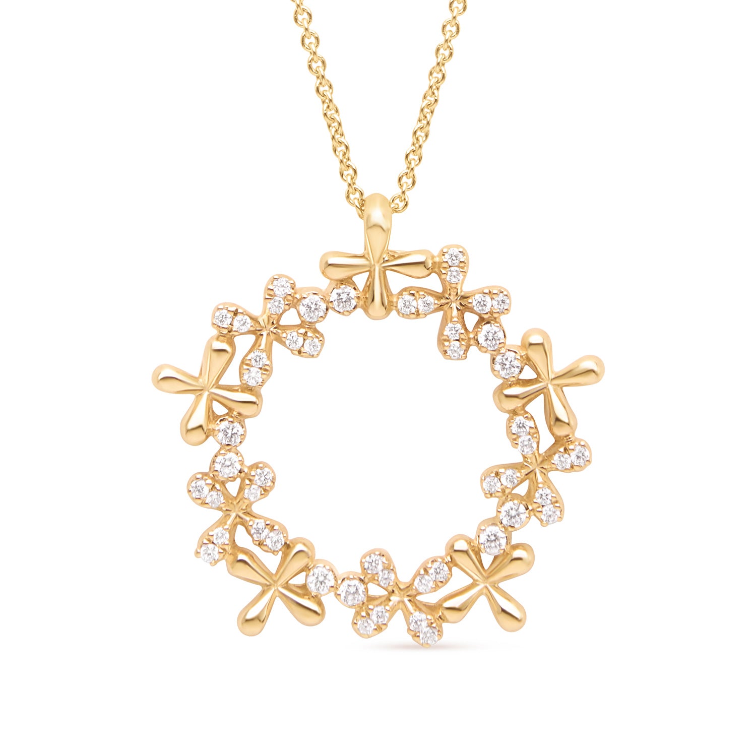 Wildflowers Medium Diamond Wreath Pendant - Yellow Gold