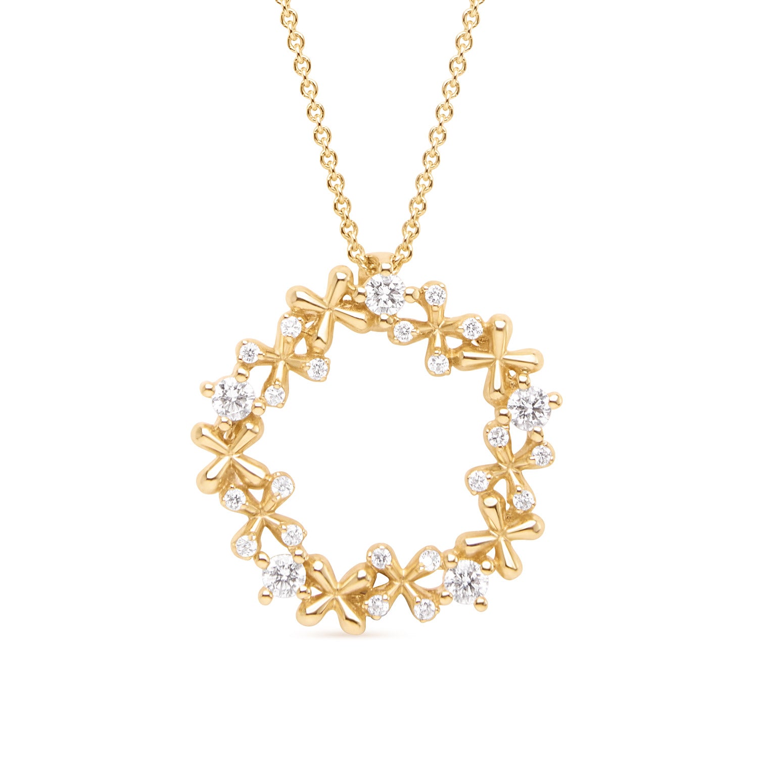 Wildflowers Mini Diamond Wreath Pendant - Yellow Gold