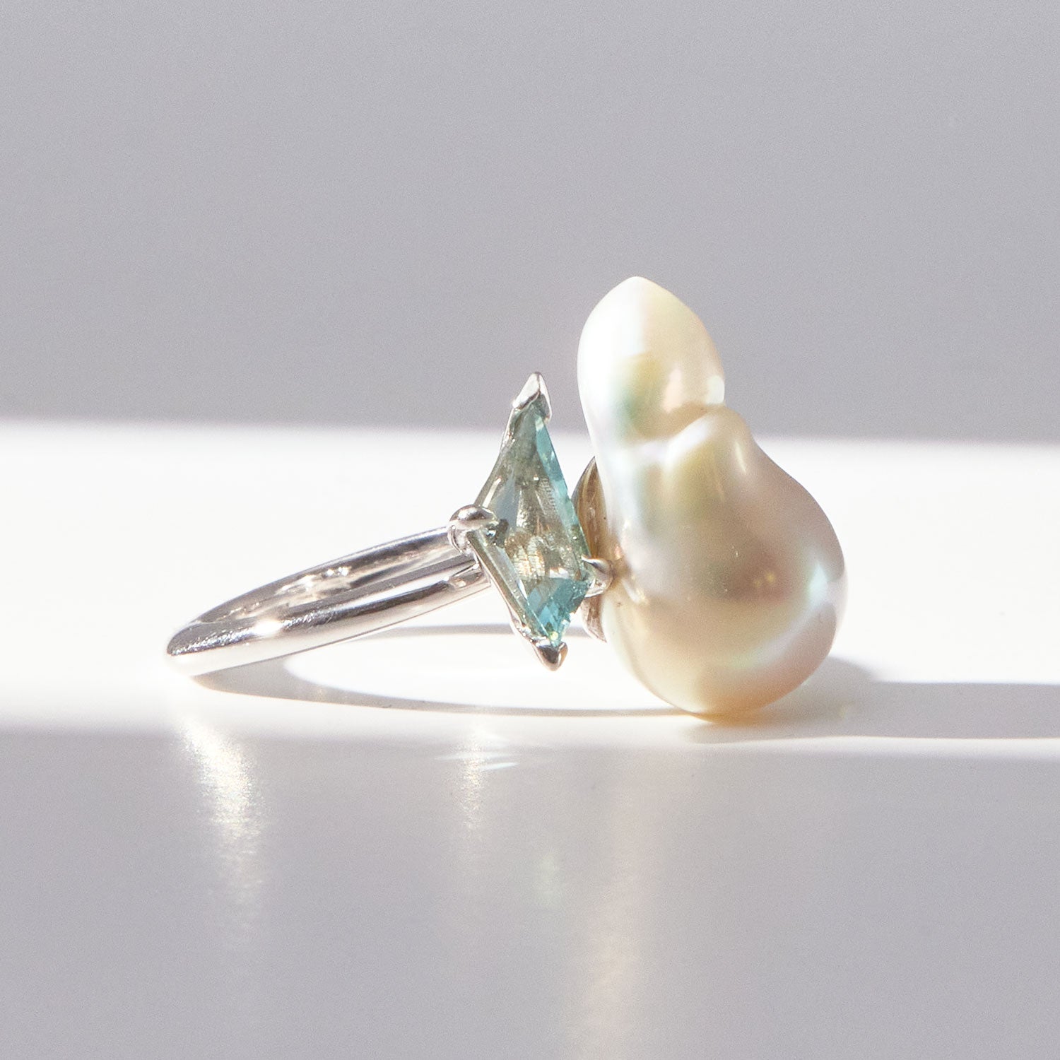 TOI ET MOI RING - BAROQUE PEARL & AQUAMARINE - SOLD