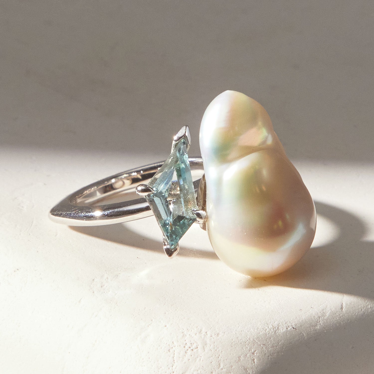 TOI ET MOI RING - BAROQUE PEARL & AQUAMARINE - SOLD