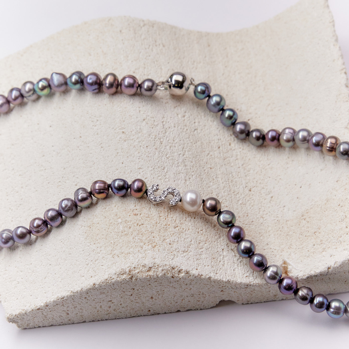 PEARL NECKLACE WITH INITIAL DIAMOND PENDANT - SOLD