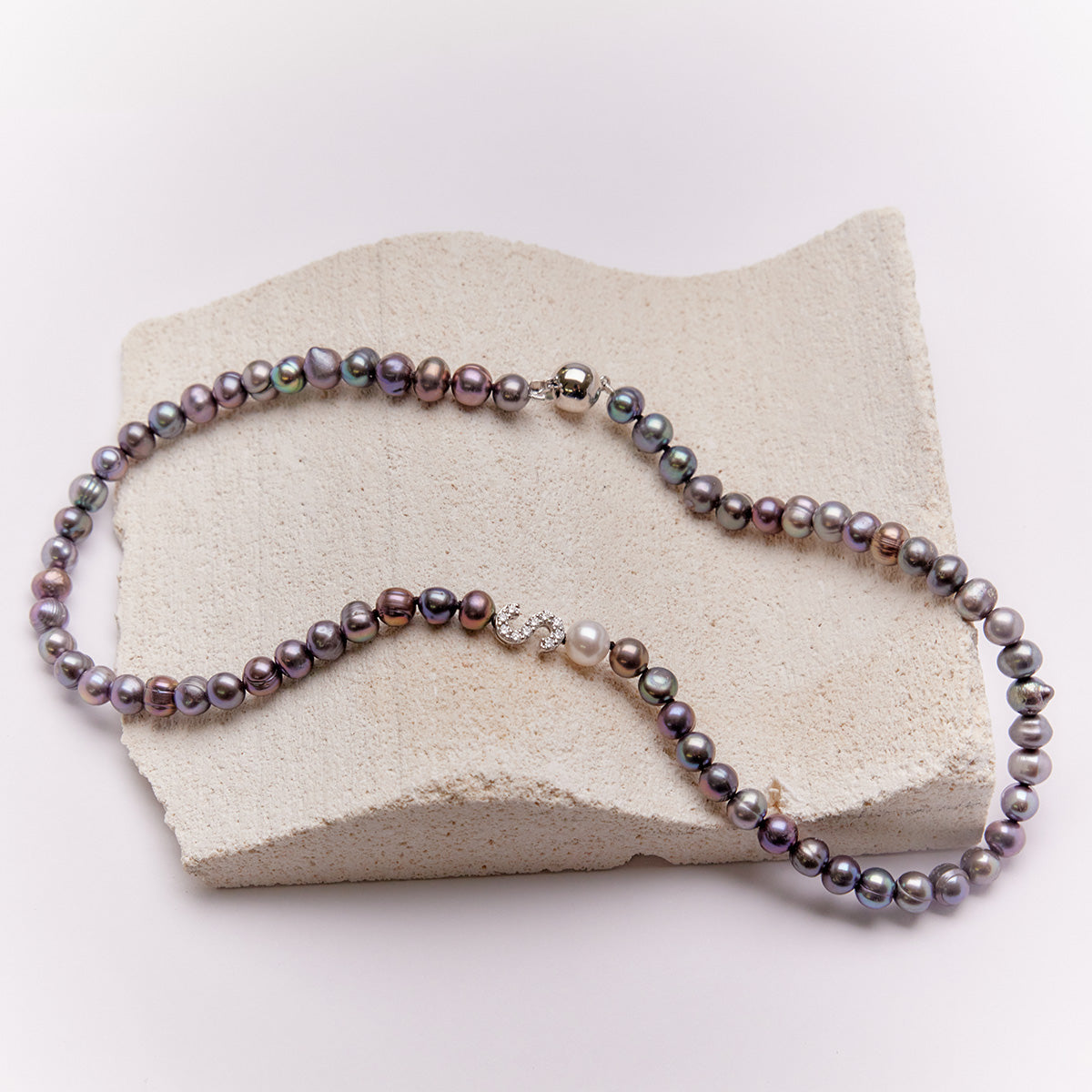 PEARL NECKLACE WITH INITIAL DIAMOND PENDANT - SOLD