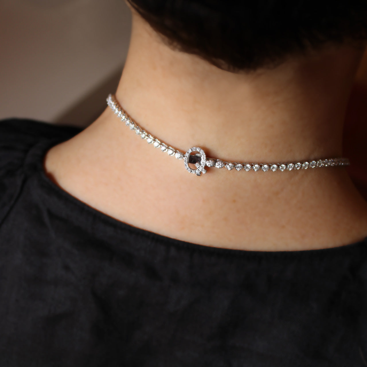 GRADUATED DIAMOND TENNIS NECKLACE WITH INITIAL CLASP - SOLD