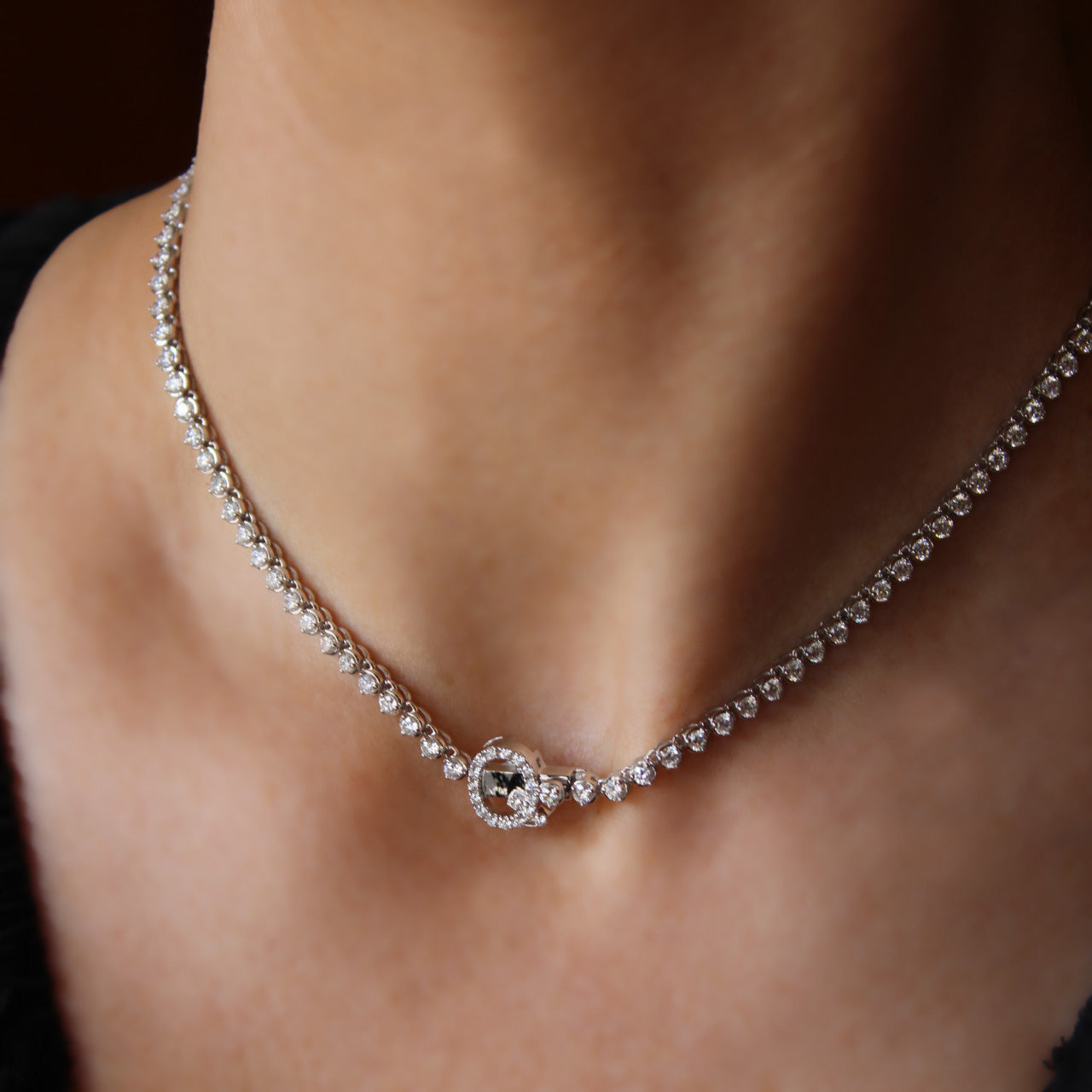 GRADUATED DIAMOND TENNIS NECKLACE WITH INITIAL CLASP - SOLD
