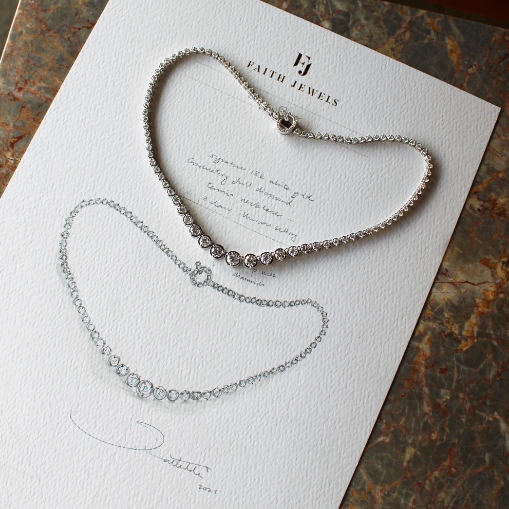 GRADUATED DIAMOND TENNIS NECKLACE WITH INITIAL CLASP - SOLD