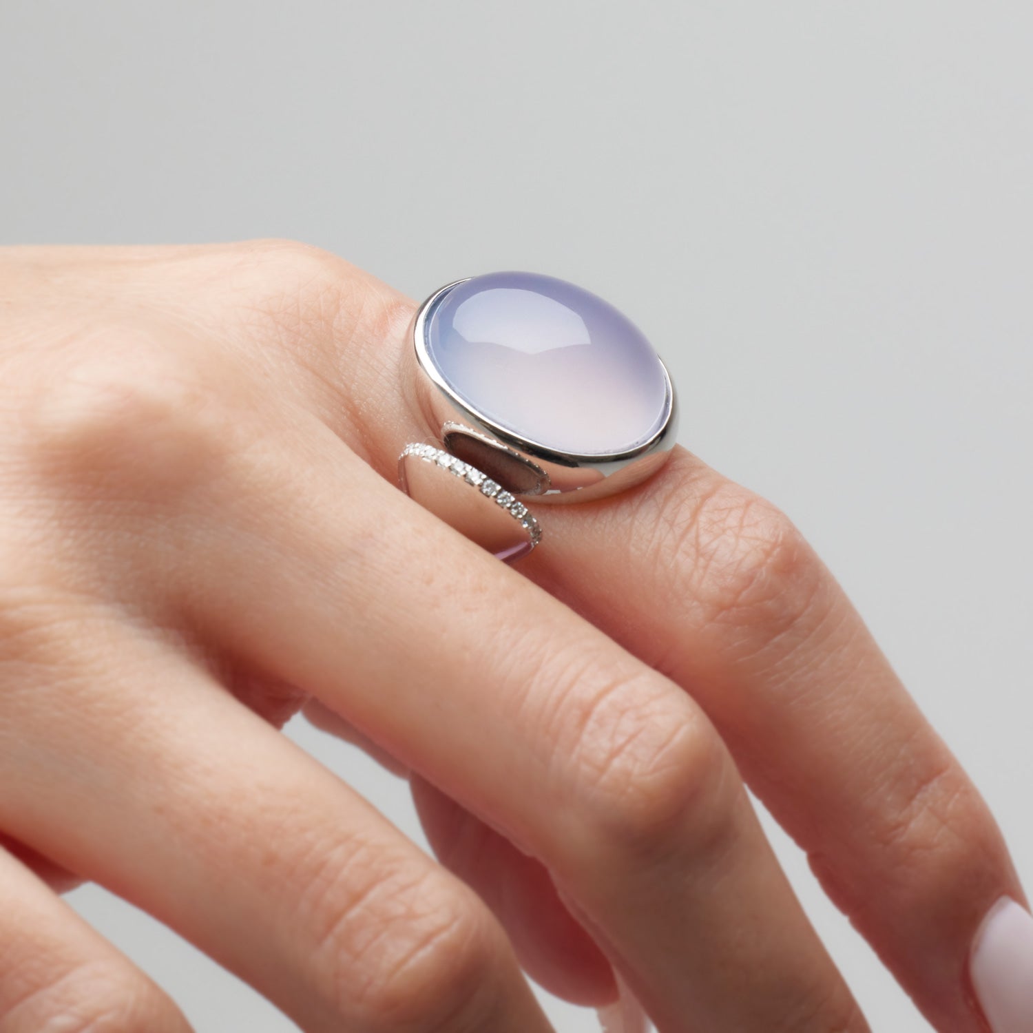 FJ CABOCHON CHALCEDONY TOI ET MOI RING