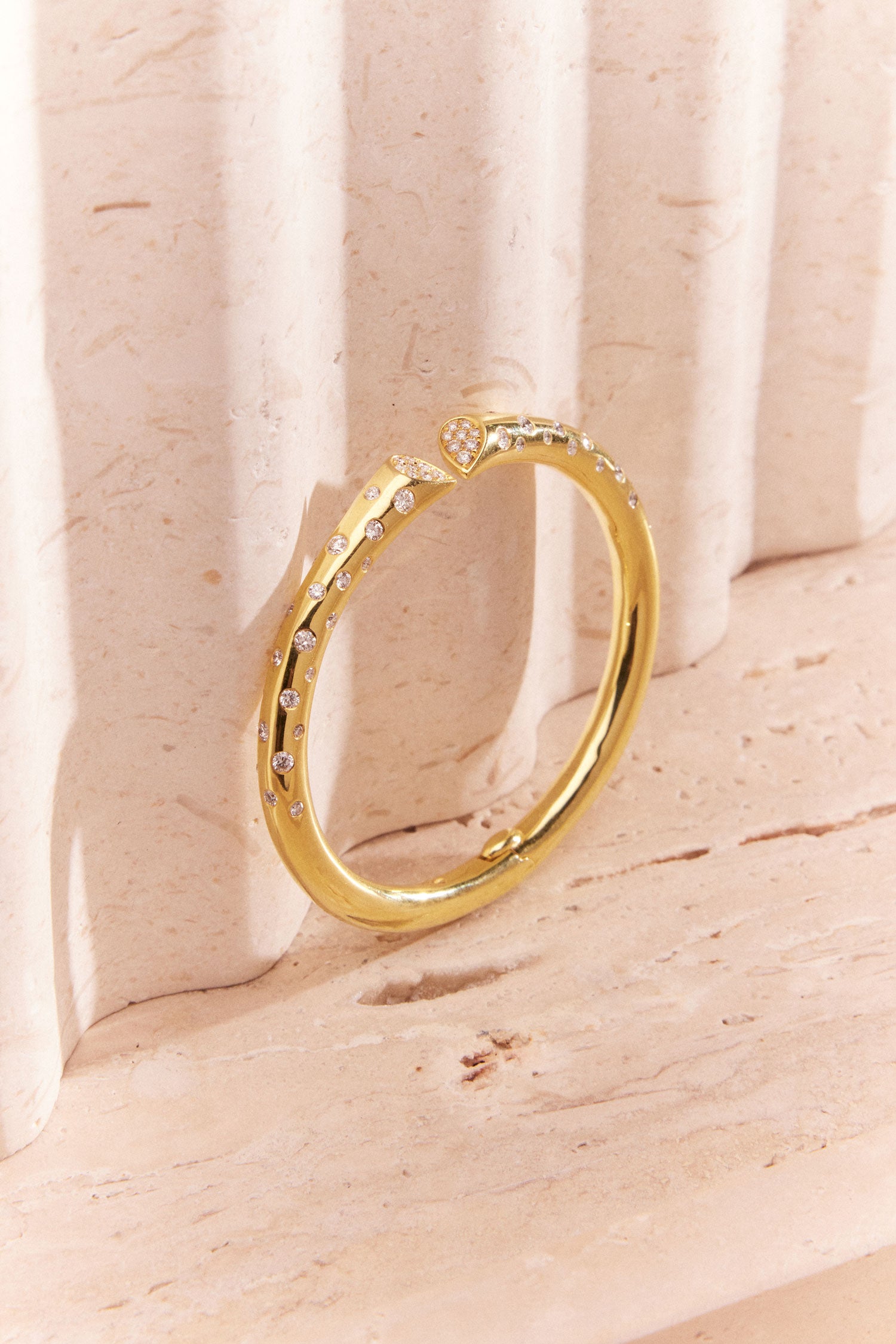 Whispers of Love Spotted Diamond Bangle - Yellow Gold