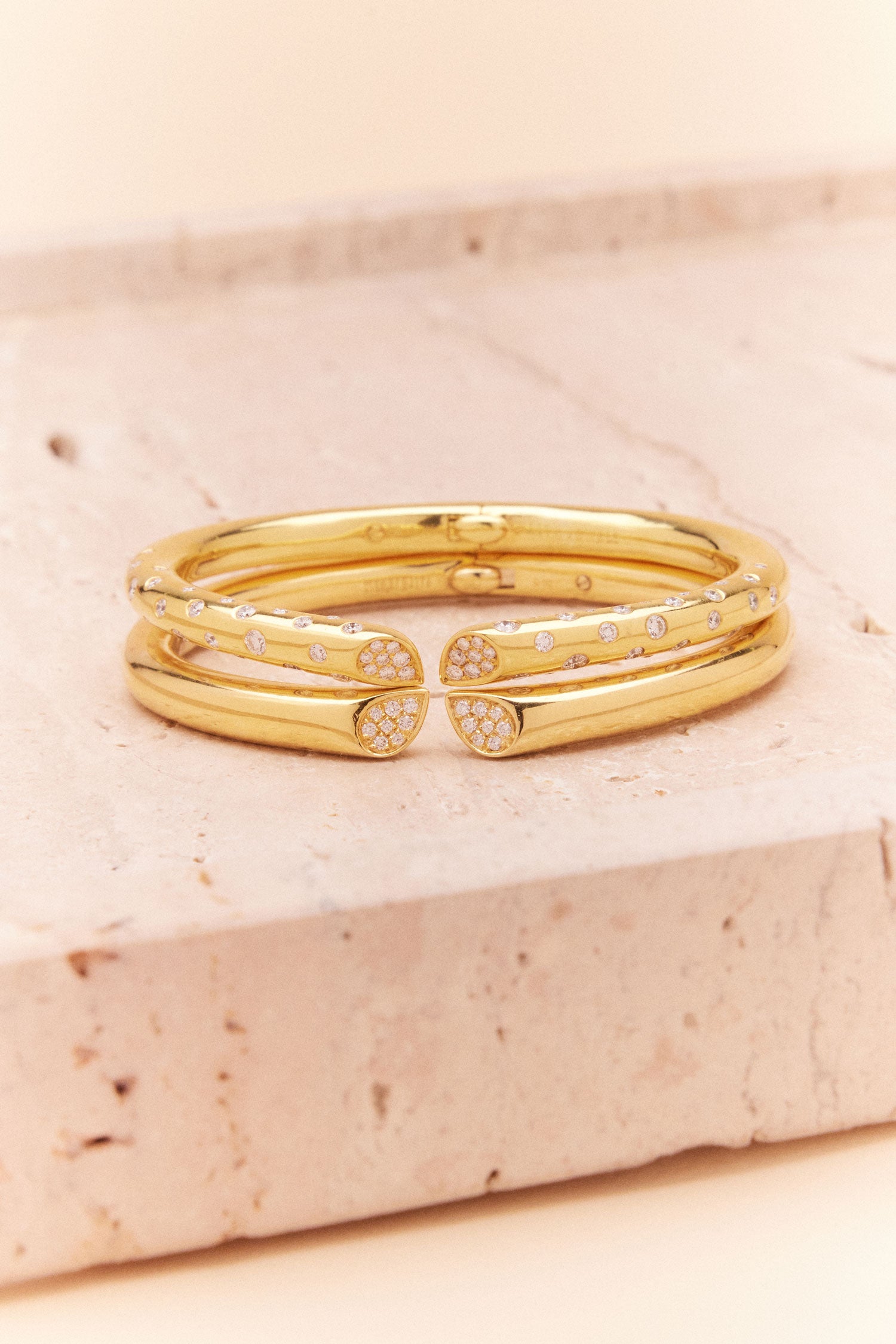 Whispers of Love Spotted Diamond Bangle - Yellow Gold